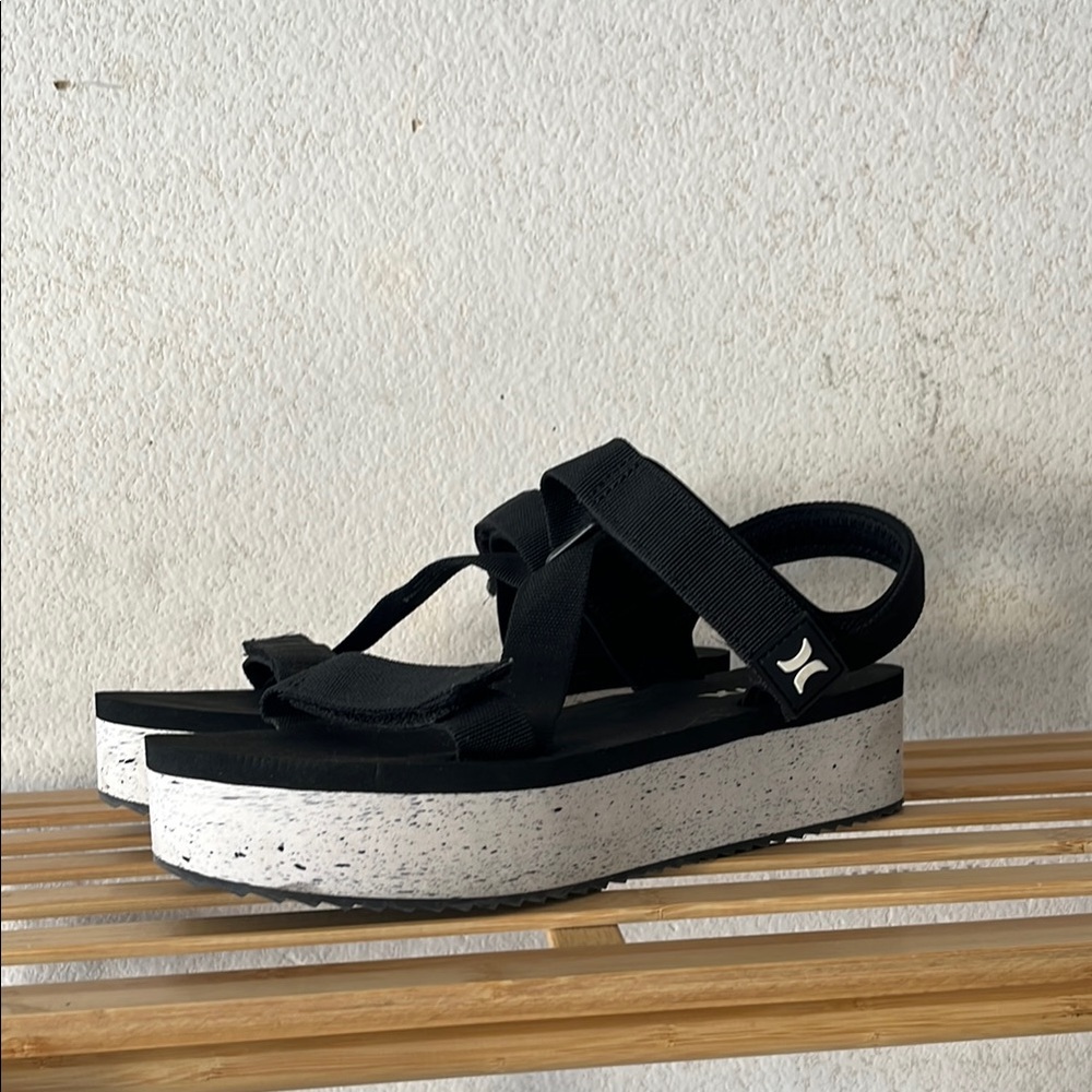 Hurley Black and White Platform Sandals
